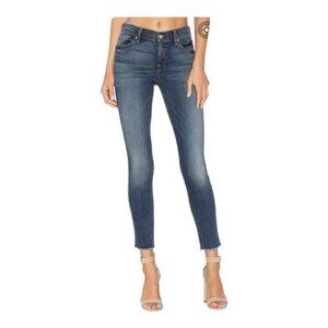 7 For All Mankind Raw Hem Ankle Skinny Jeans Size 27 Medium Wash Mid Rise